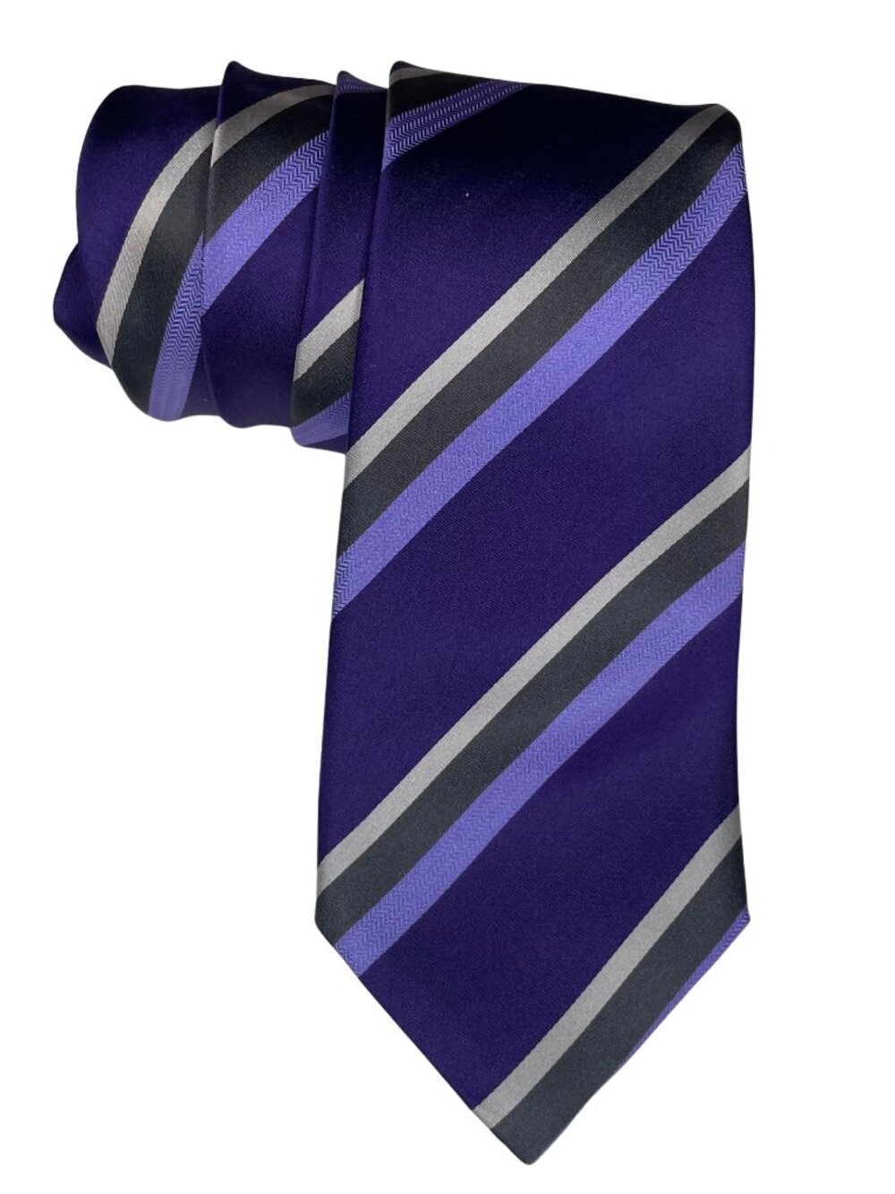 Banana Republic Dark Academia Striped Purple Gray Silk Tie